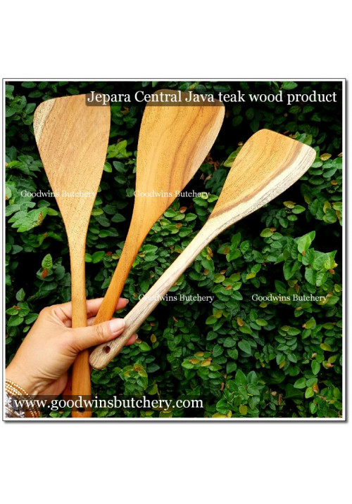 Jepara teakwood WOODEN SPATULA ANGLED RIGHT HANDED sodet sutil kayu jati 34x8cm